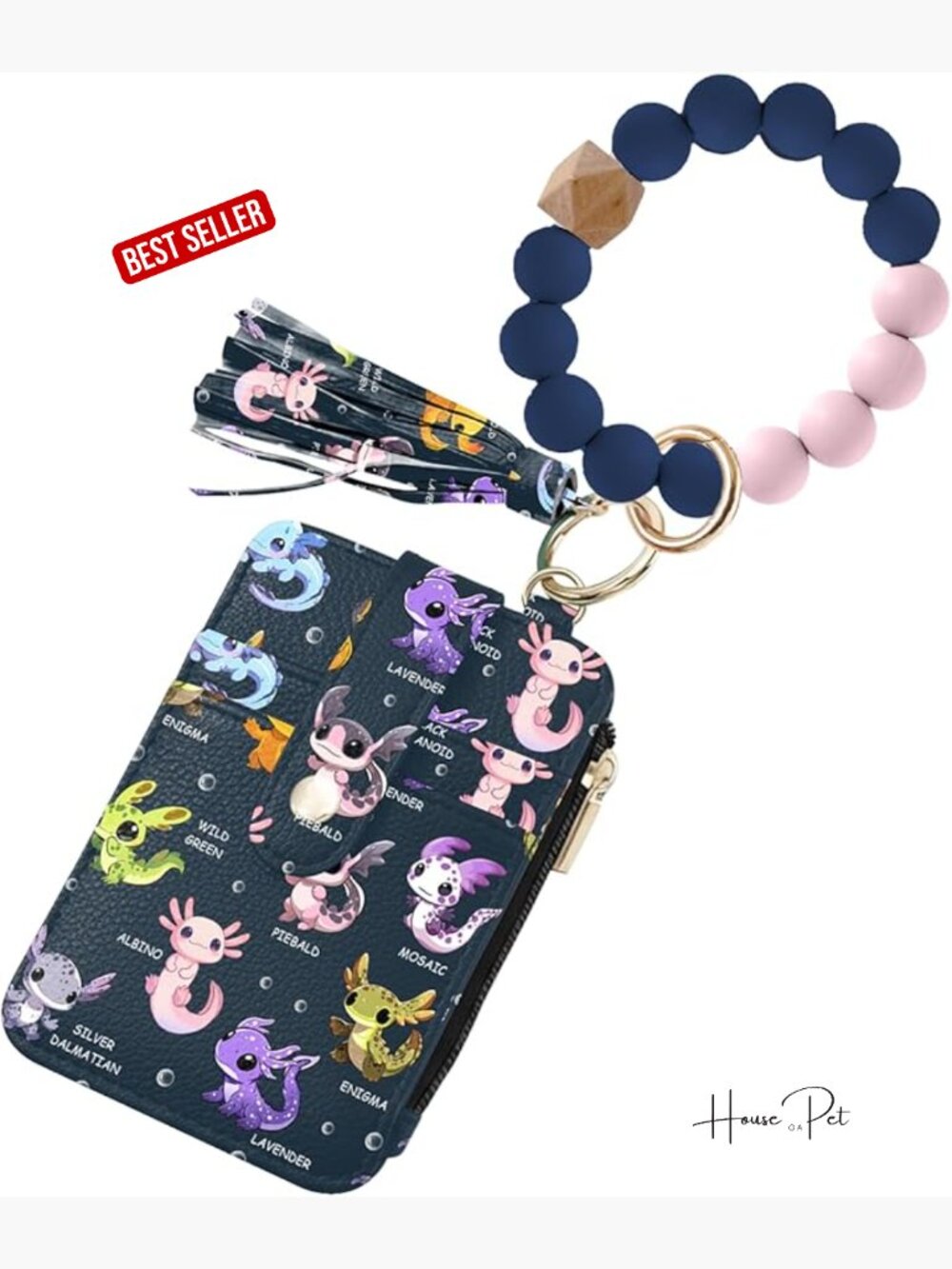 Silicone Bead Keychain Wristlet with Card Case and ID Window